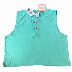 NWT Deadstock 90’s Vintage I.V.Y Women’s Cropped Teal Sleeveless Cotton Top L
